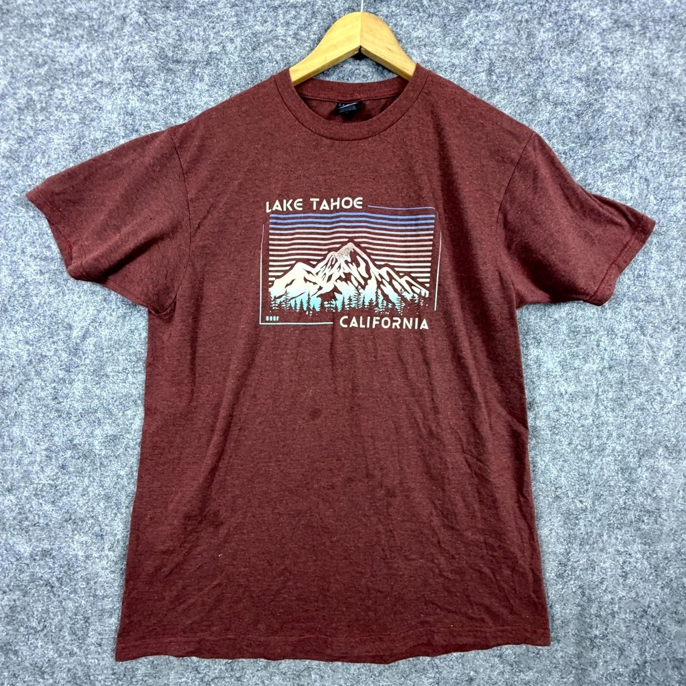 Lake Tahoe California Prairie Mountain T-Shirt Mens Large Maroon Cotton Graphic